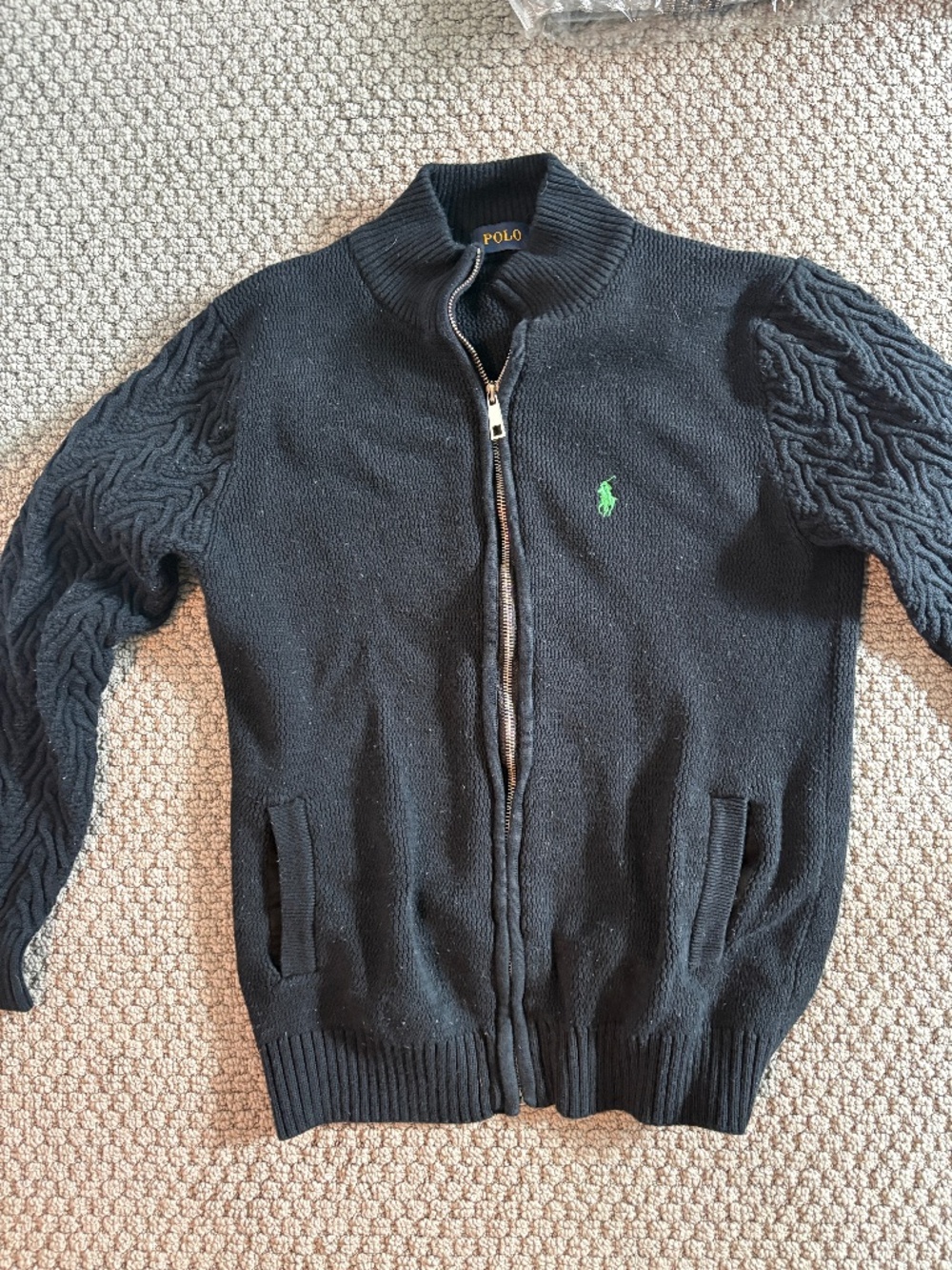 Polo Ralph Lauren Black Cable-Knit Full-Zip Sweater